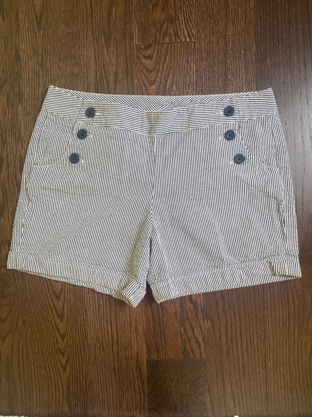 EUC- Sandro Navy and White Seersucker Sailor Shorts, size 10